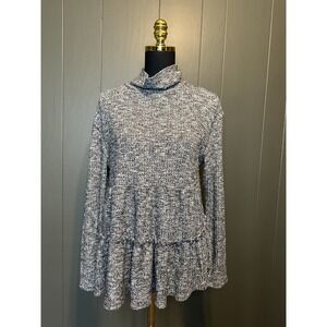 Anthropologie Eri + Ali M Medium Gray Mock Neck Knit Ruffle Long Sleeve Top